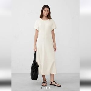 Banana Republic NWT Women's Elegant Cream Midi Dress Side Shirred Knit Midi M